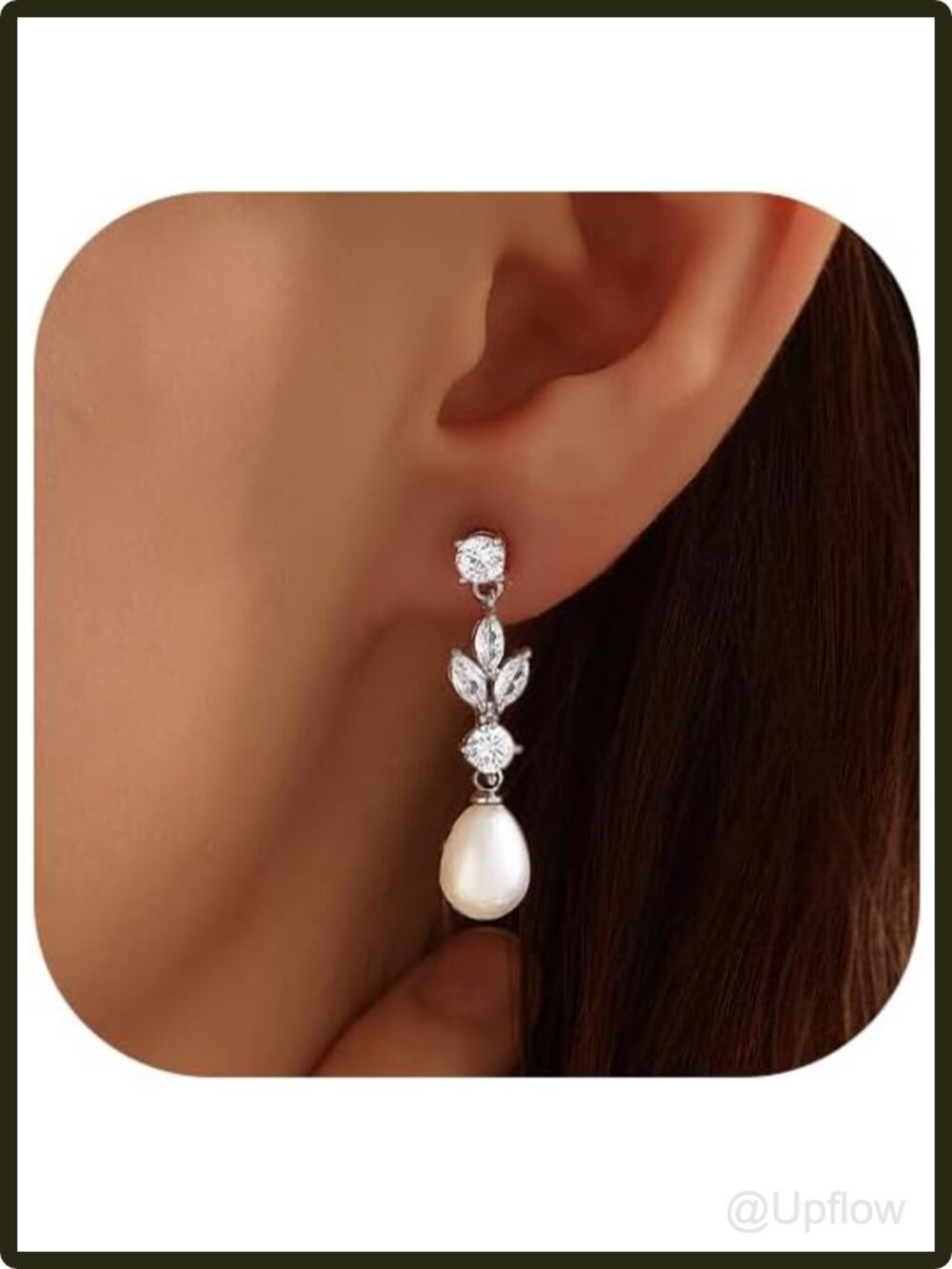 Pearl Drop Dangle Earrings Women 14k Gold Plated Cubic Zirconia Wedding Bridal